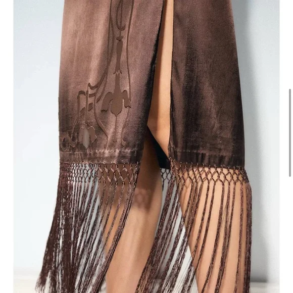 Zara Brown Maxi Dress with Fringe - Picture 2 of 6